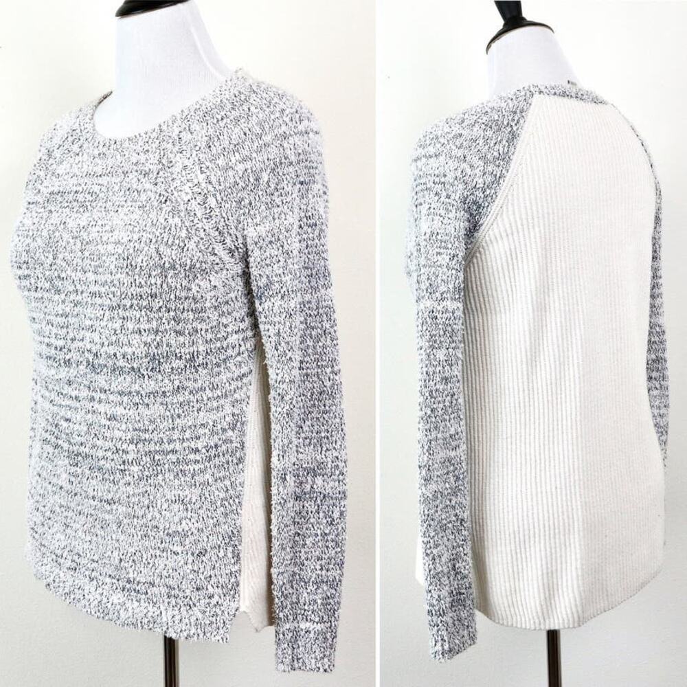 Loft Size M Chunky Rib Knit Sweater Raglan Sleeve Block Gray Cream